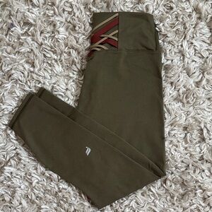 Fabletics Olive Green Leggings with Red Accents
